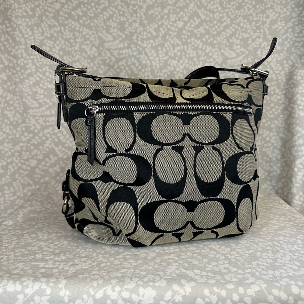 Coach Black and Gray Signature Shoulder Bag